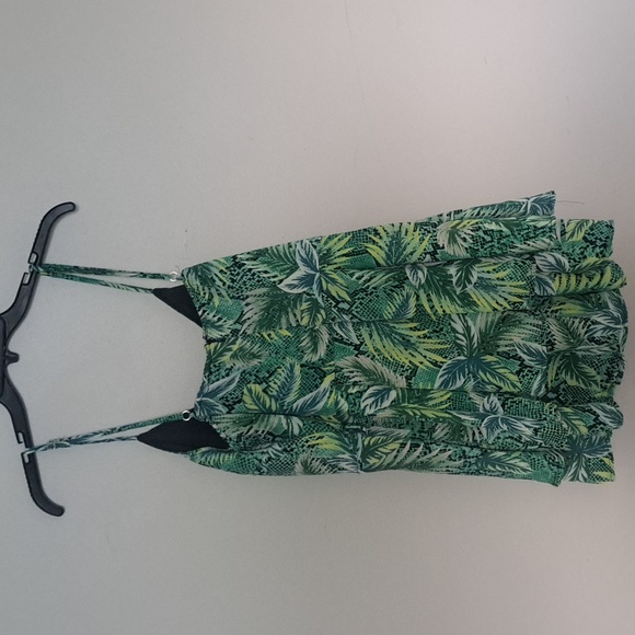 Toxik3 Women Romper Plus Green Tropical Leaf Pattern 1 Piece Adjustable Strap L - Picture 6 of 7